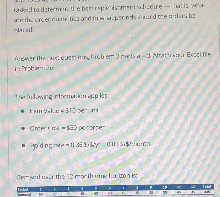 tasked to determine the best replenishment