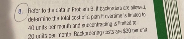 8. Refer to the data in Problem 6. If backorders