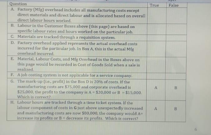 Question E - Sample costing flows and pricing for