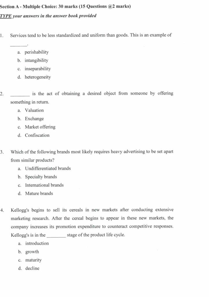 Section A - Multiple Choice: 30 marks (15