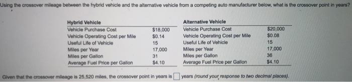 Using the crossover mileage between the hybrid