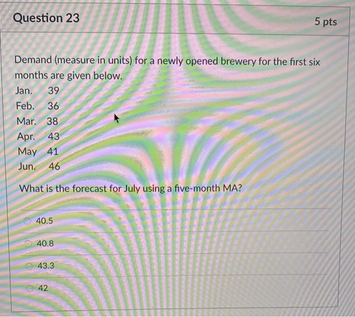 Question 23 5 pts Demand (measure in units) for a