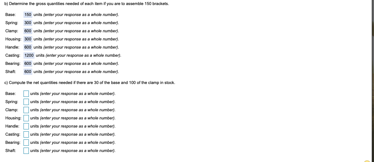 b) Determine the gross quantities needed of each