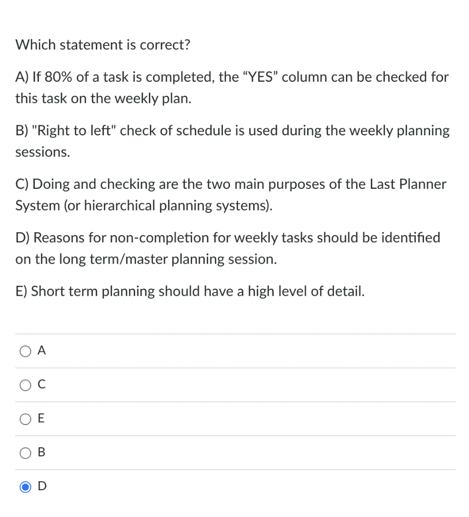 Which statement is correct? A) If 80% of a task