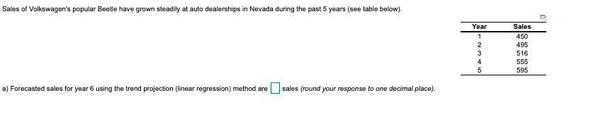 b) The MAD for a linear regression forecast is