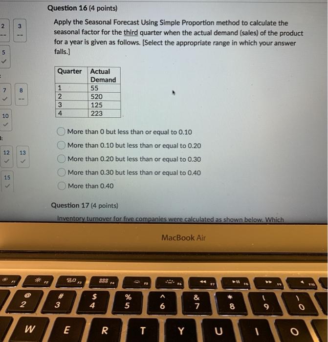 2 3 Question 16 (4 points) Apply the Seasonal