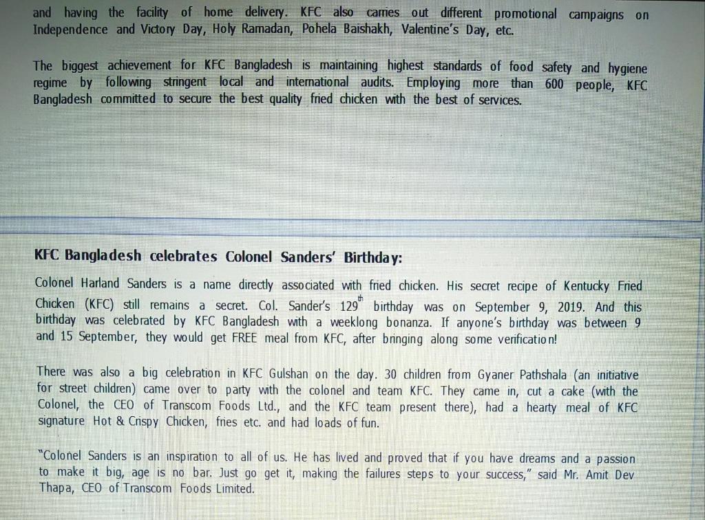 and having the facility of home delivery. KFC