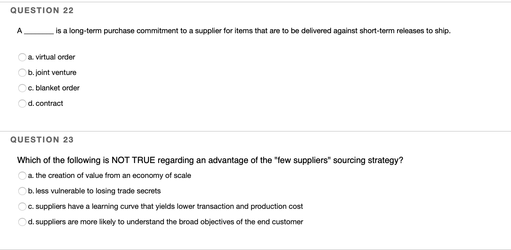 QUESTION 22 is a long-term purchase commitment to
