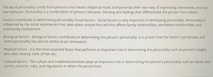 based on this, if children get their personality