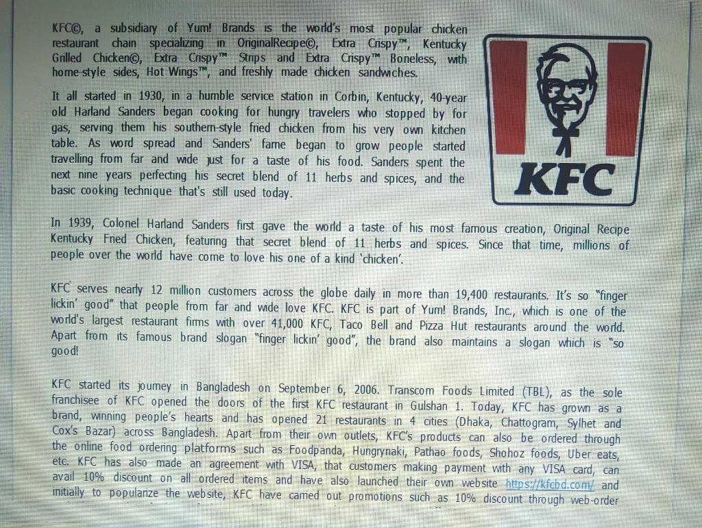 and having the facility of home delivery. KFC