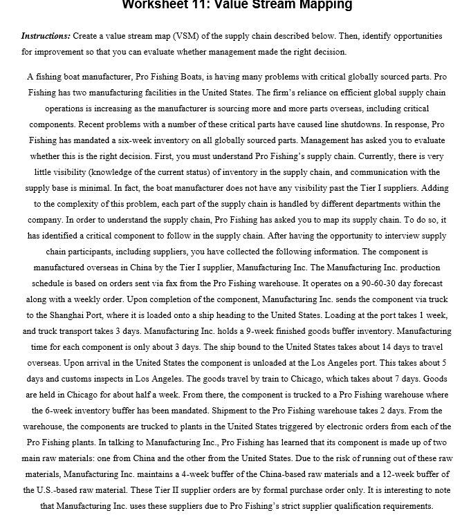 Please make a value stream map that shows each of