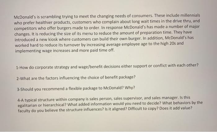 Human resources question : McDonald's is