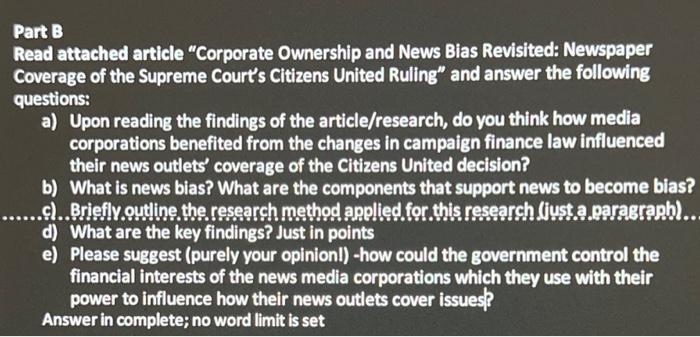 Part B Read attached article "Corporate Ownership