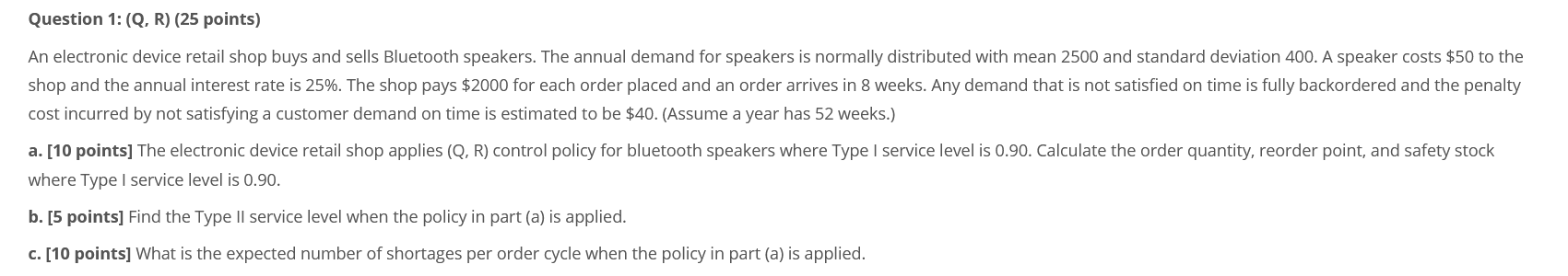 Question 1:(Q, R) (25 points) An electronic