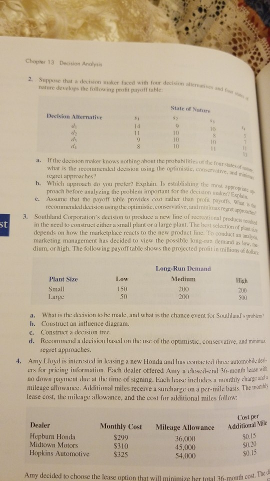 problem number 2/a,b,and c Chapter 13 Decision
