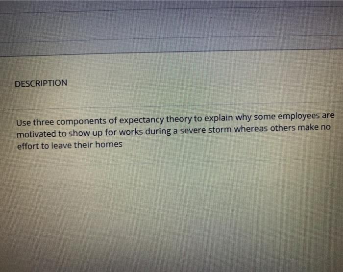 DESCRIPTION Use three components of expectancy