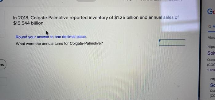 Gc In 2018, Colgate-Palmolive reported inventory
