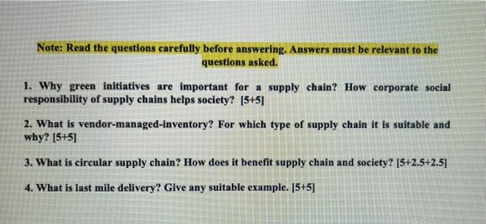 Note: Read the questions carefully before