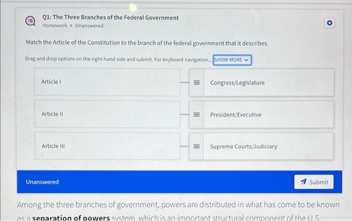 Q1: The Three Branches of the Federal Government