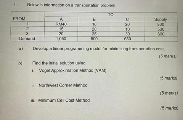 1. Below is information on a transportation