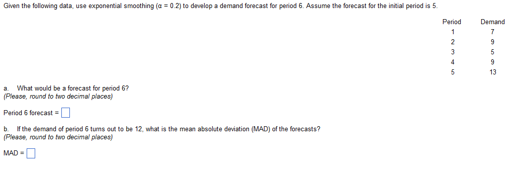 Given the following data, use exponential