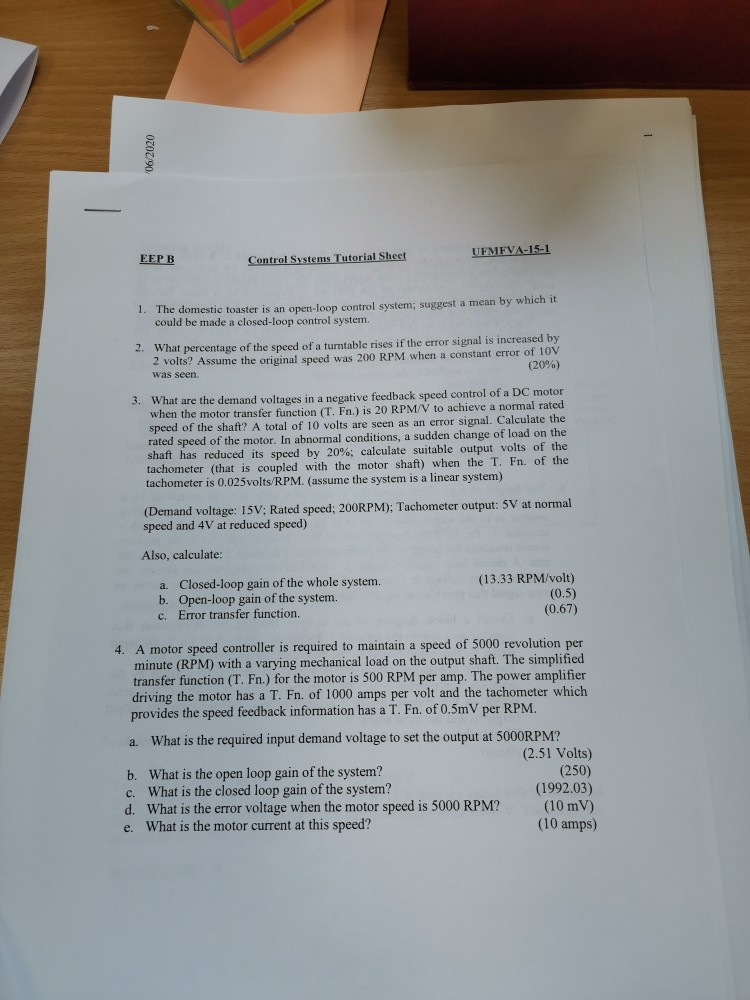 UFMFVA-15-1 EEPB Control Systems Tutorial Sheet