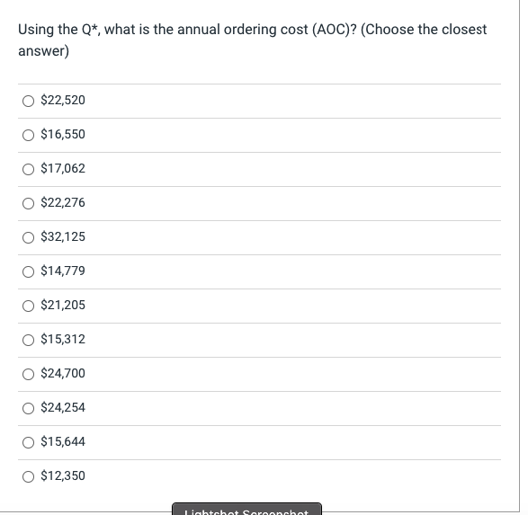 Economic Order Quantity Exercise (30 Points) SCM