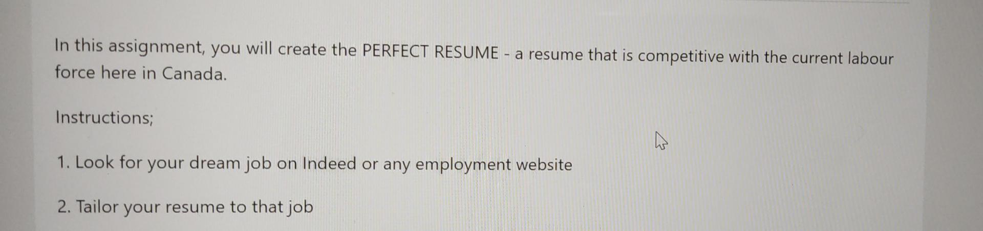 In this assignment, you will create the PERFECT