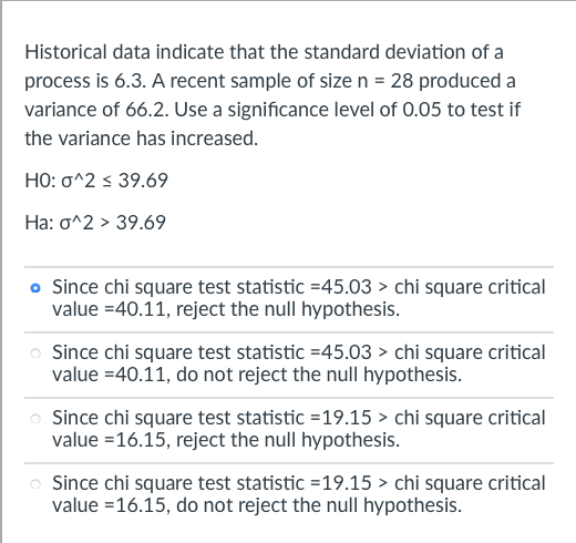 Historical data indicate that the standard