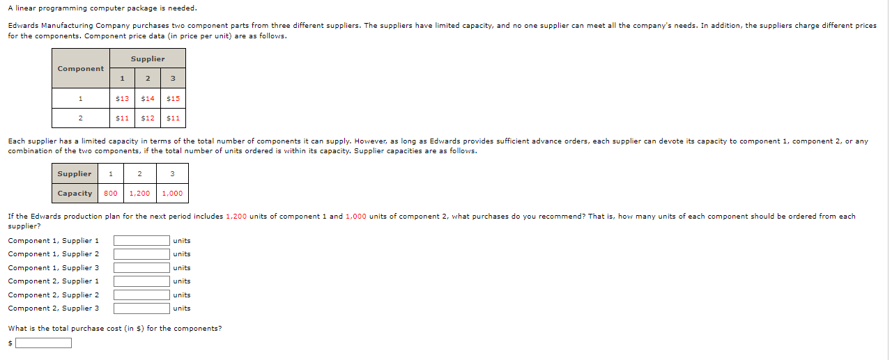 A linear programming computer package is needed.