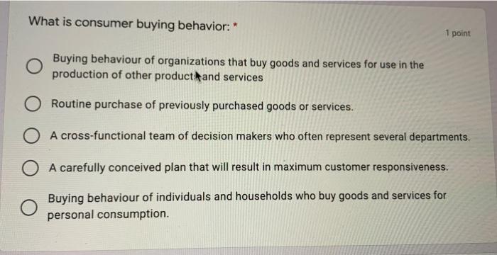 What is consumer buying behavior: * 1 point
