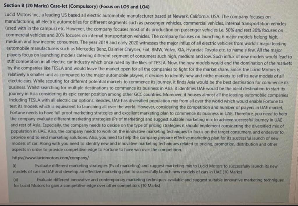 Section B (20 Marks) Case-let (Compulsory) (Focus