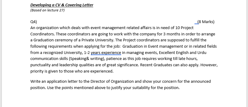 Developing a CV & Covering Letter (Based on