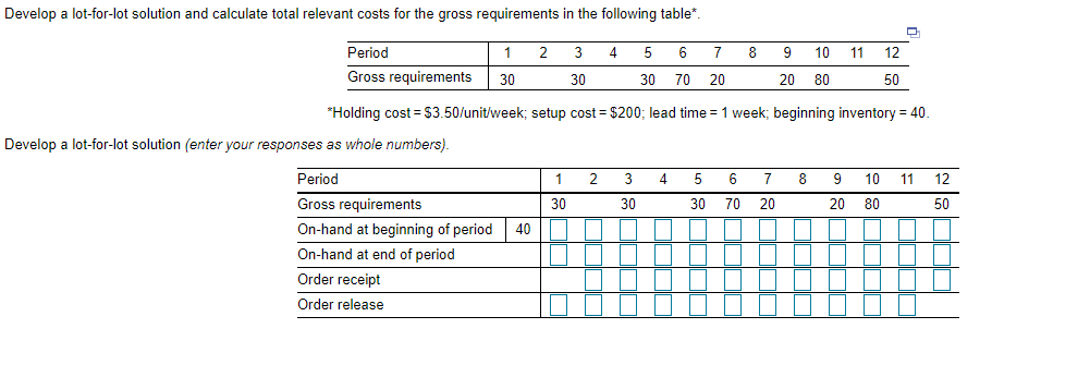 what is the total cost? Develop a lot-for-lot