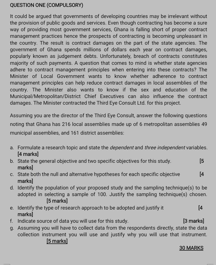 Research methods QUESTION ONE (COMPULSORY) It