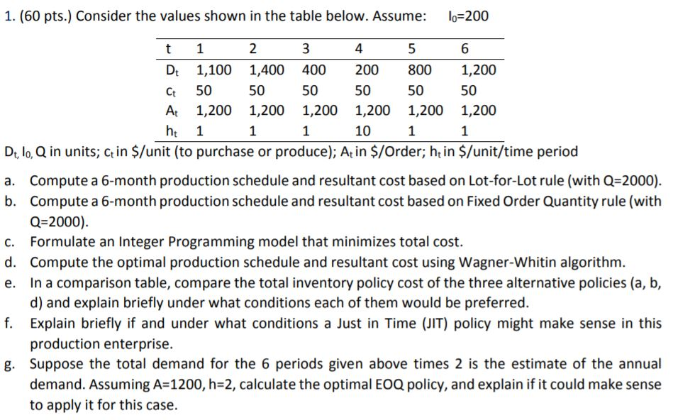 1. (60 pts.) Consider the values shown in the