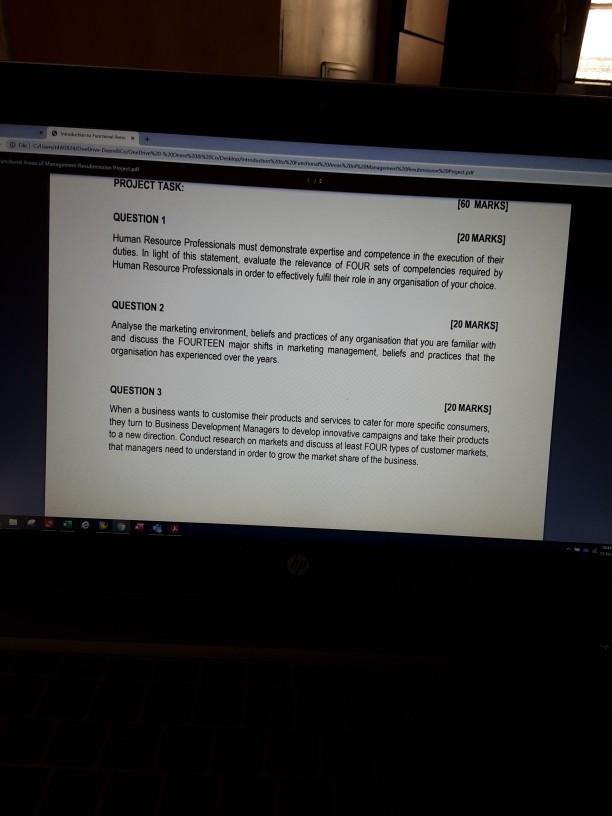 PROJECT TASKS [60 MARKS) QUESTION 1 [20 MARKS]