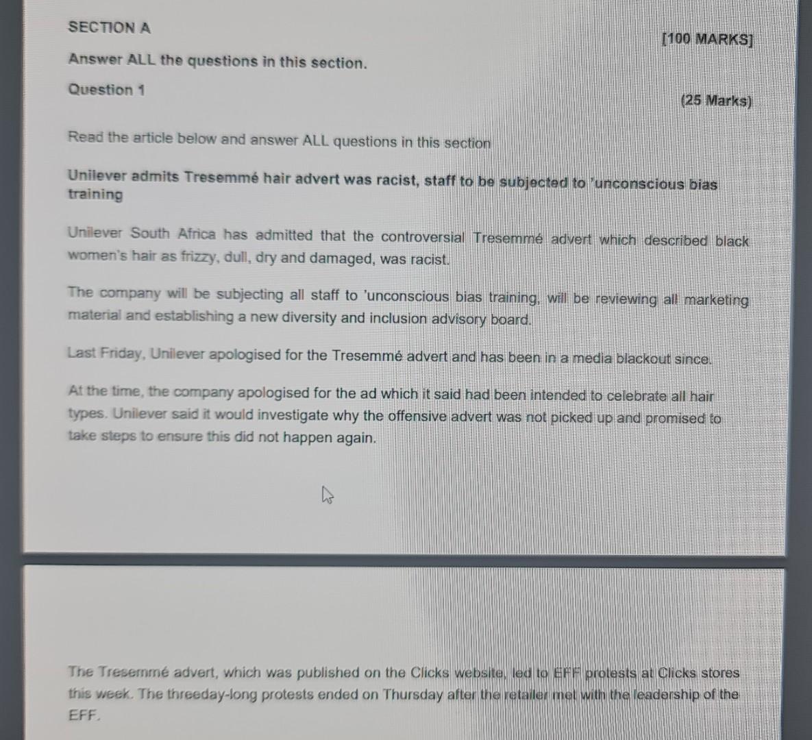 SECTION A [100 MARKS] Answer ALL the questions in