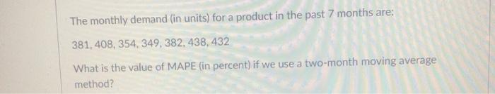 The monthly demand (in units) for a product in