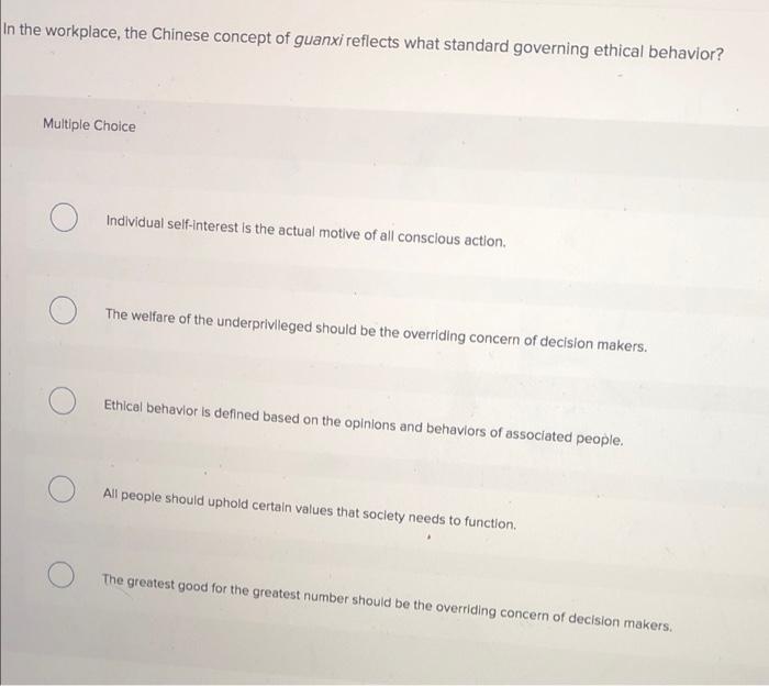 In the workplace, the Chinese concept of guanxi