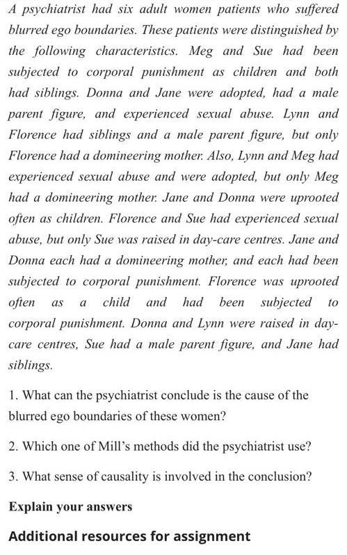 A psychiatrist had six adult women patients who