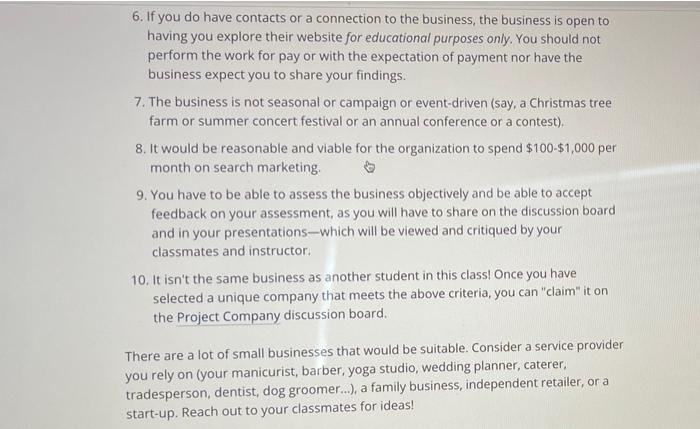 Each student will select a small, local business