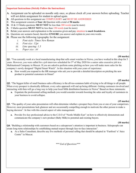 Important Instructions (Strictly Follow the