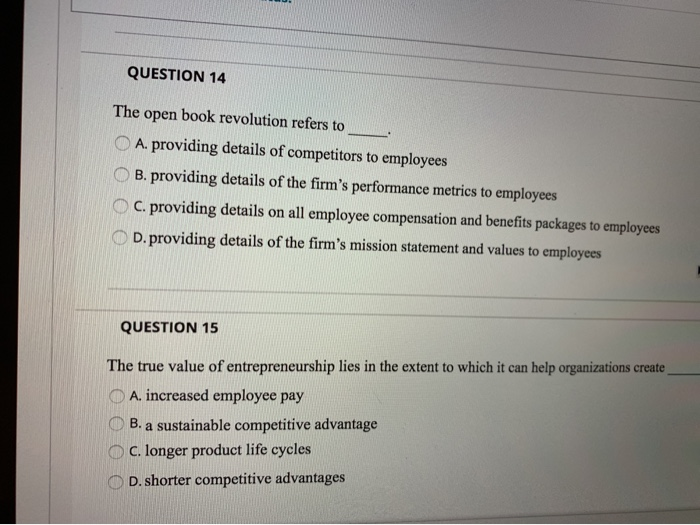 QUESTION 14 The open book revolution refers to A.
