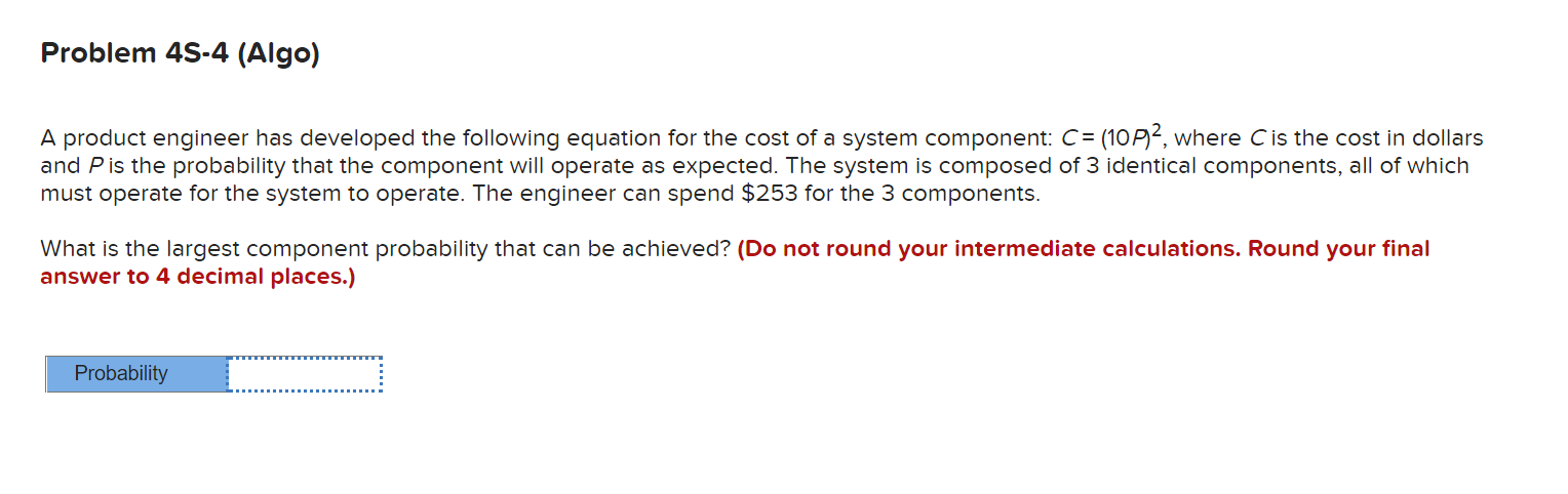 1. 2. 3. Problem 45-4 (Algo) A product engineer