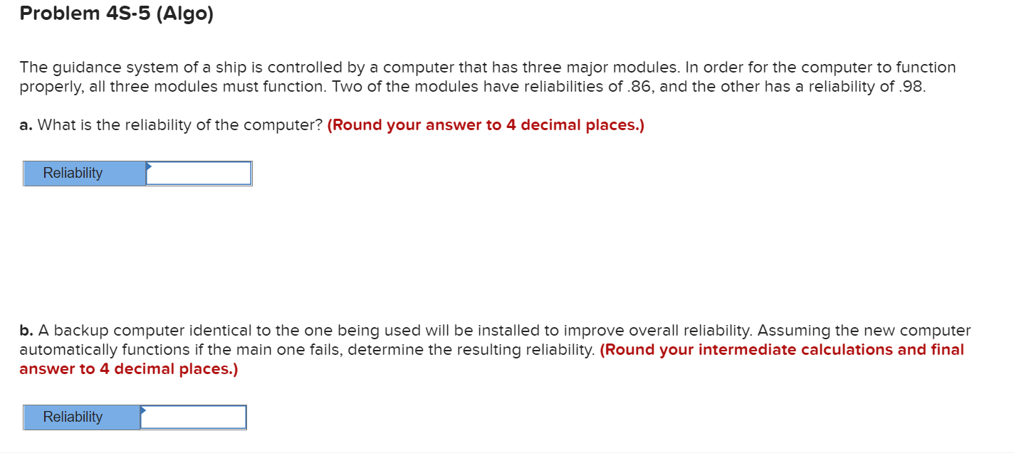 1. 2. 3. Problem 45-4 (Algo) A product engineer