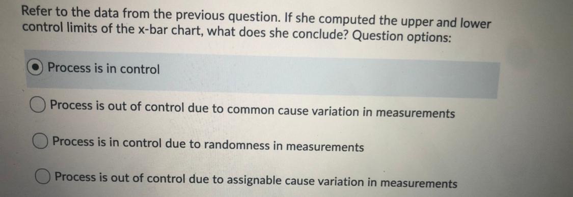 A Quality Analyst wants to construct a mean chart
