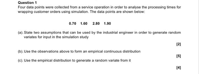Question 1 Four data points were collected from a
