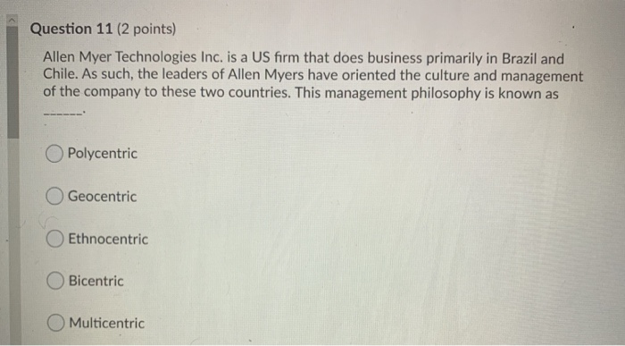 Question 11 (2 points) Allen Myer Technologies