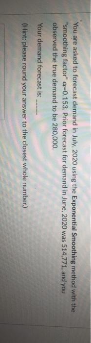 U Problem Statement (Forecast Methods) You are